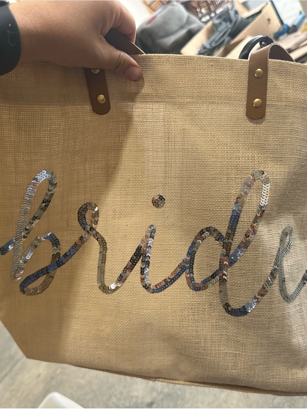 Mud Pie Beige Sequin 'Bridal' Jute Tote